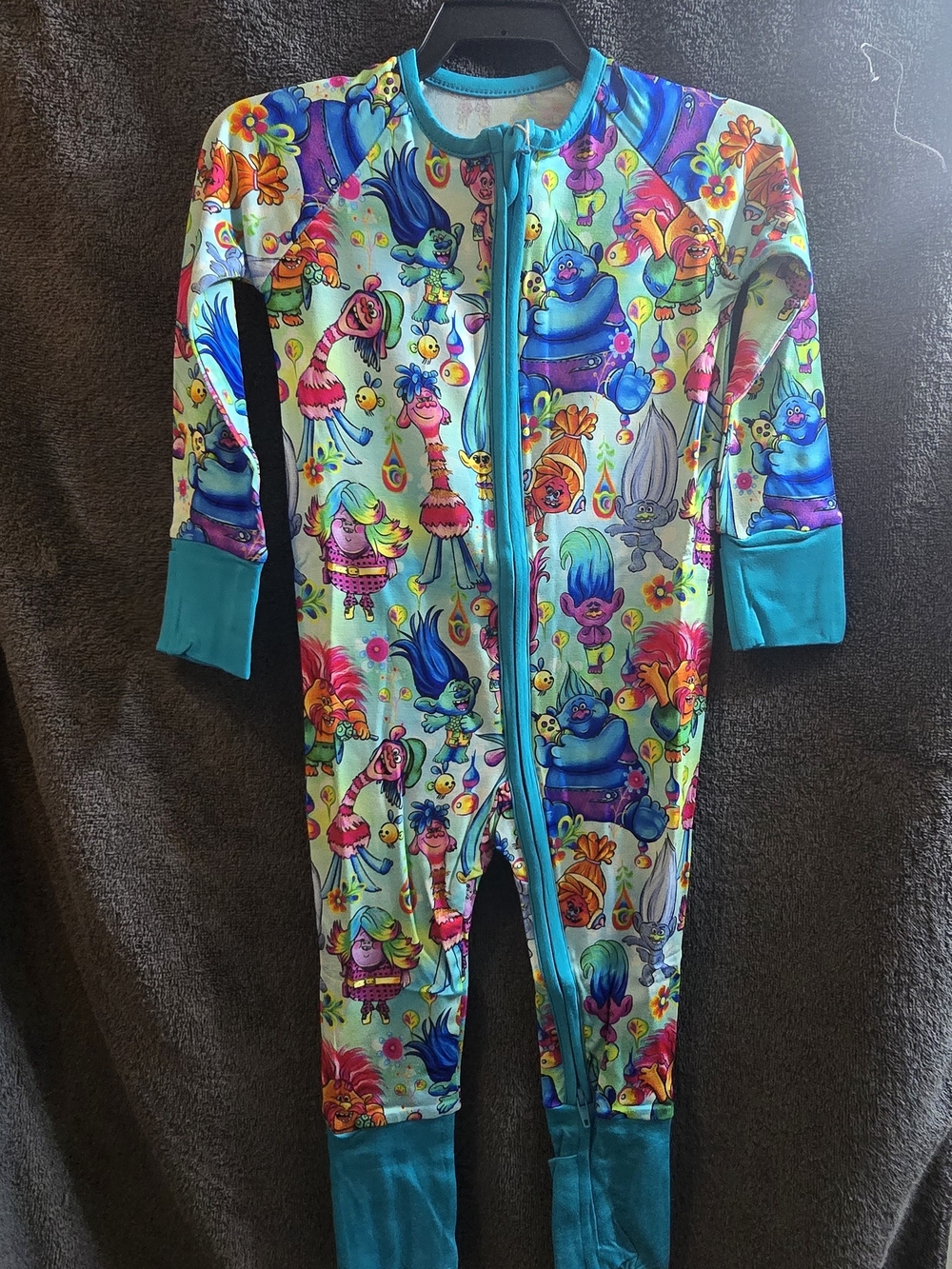 Kids Trolls Printed One-Piece Pajama - Teal Multi